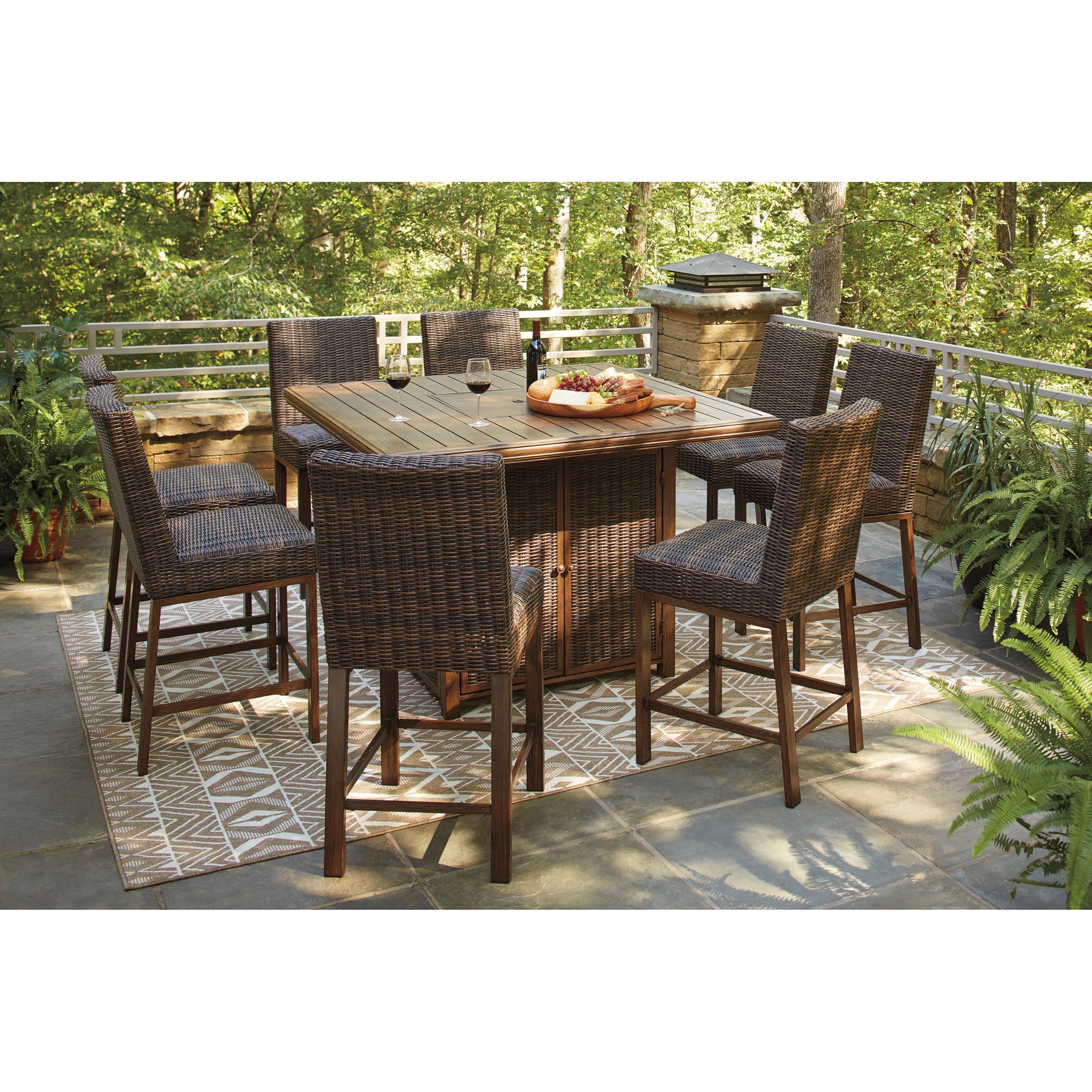 Signature Design by Ashley Paradise Trail 9 Piece Outdoor Firepit Table